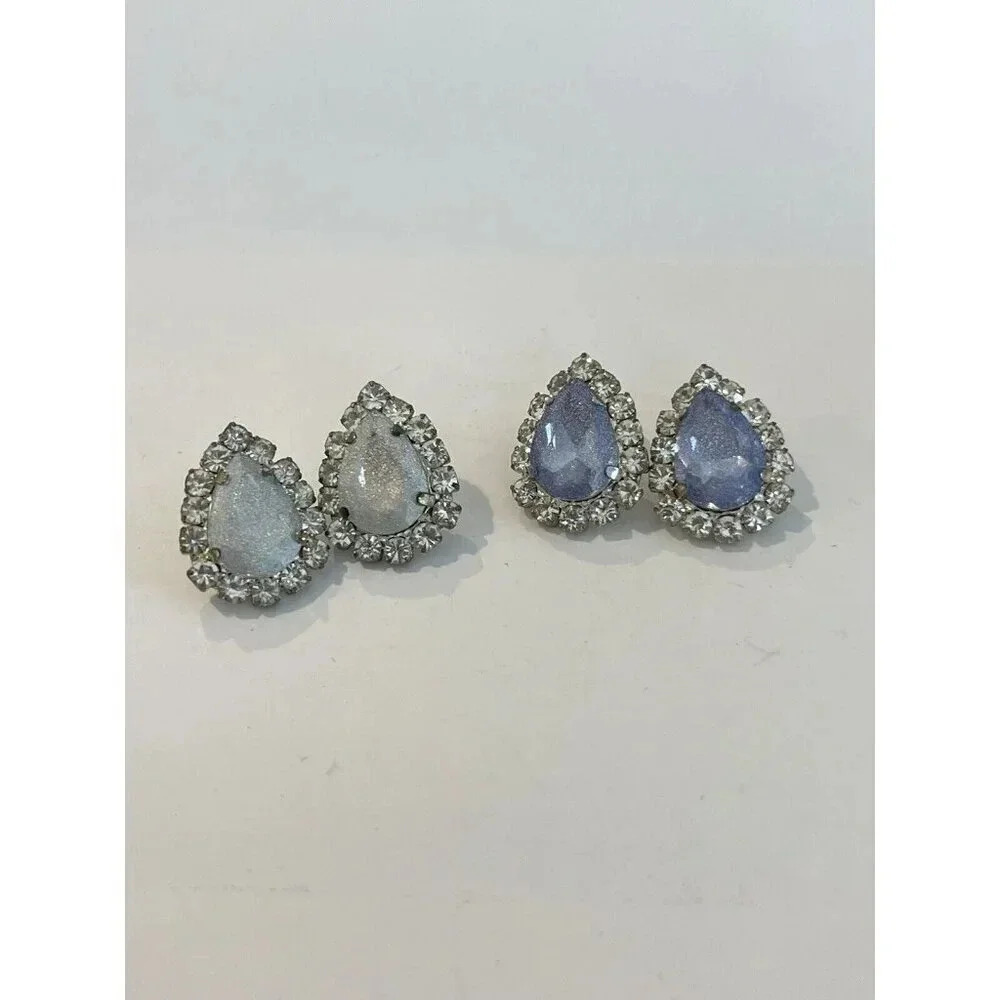 VTG Vintage Set Of 2 Fashion Earrings Pierced Ears Rhinestone